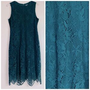Sharagano Emerald Green Lace Overlay Sleeveless Midi Dress Size 12